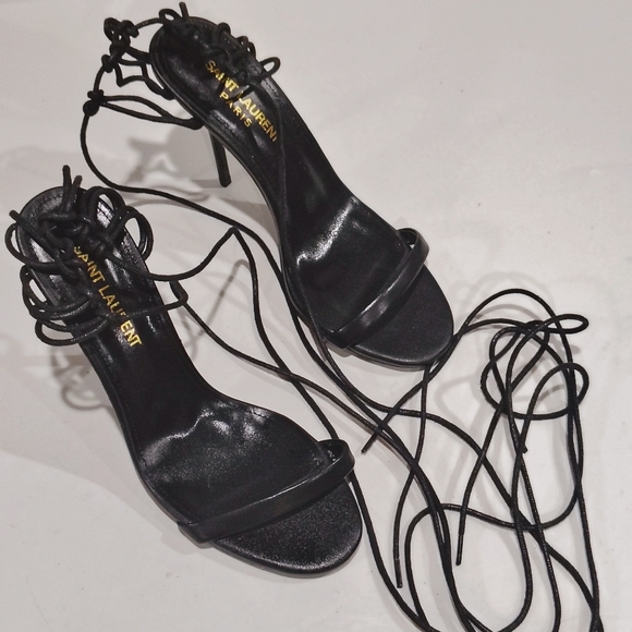 Saint Laurent Leather Lexi Lace-Up Sandals With Stiletto Heels Size 39 - Picture 11 of 14